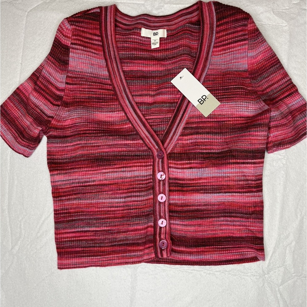 BP Womens M Cropped Cardigan Sweater Nordstrom Striped Pink